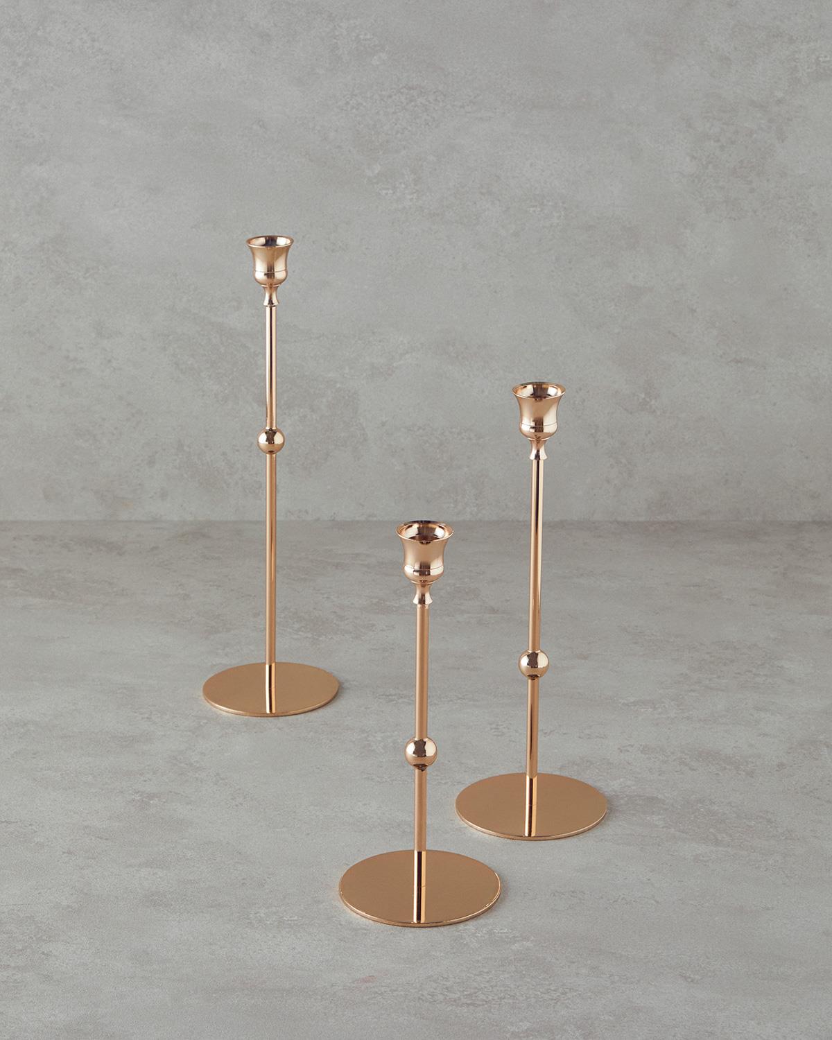 Luury Metal 3'lü Şamdan Gold