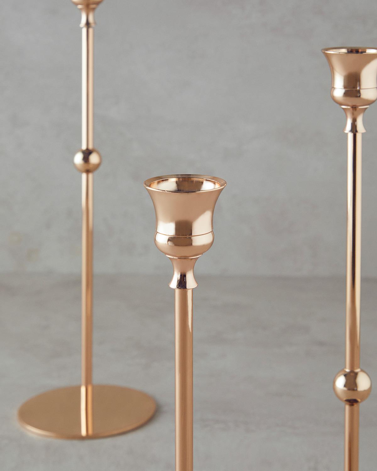 Luury Metal 3'lü Şamdan Gold