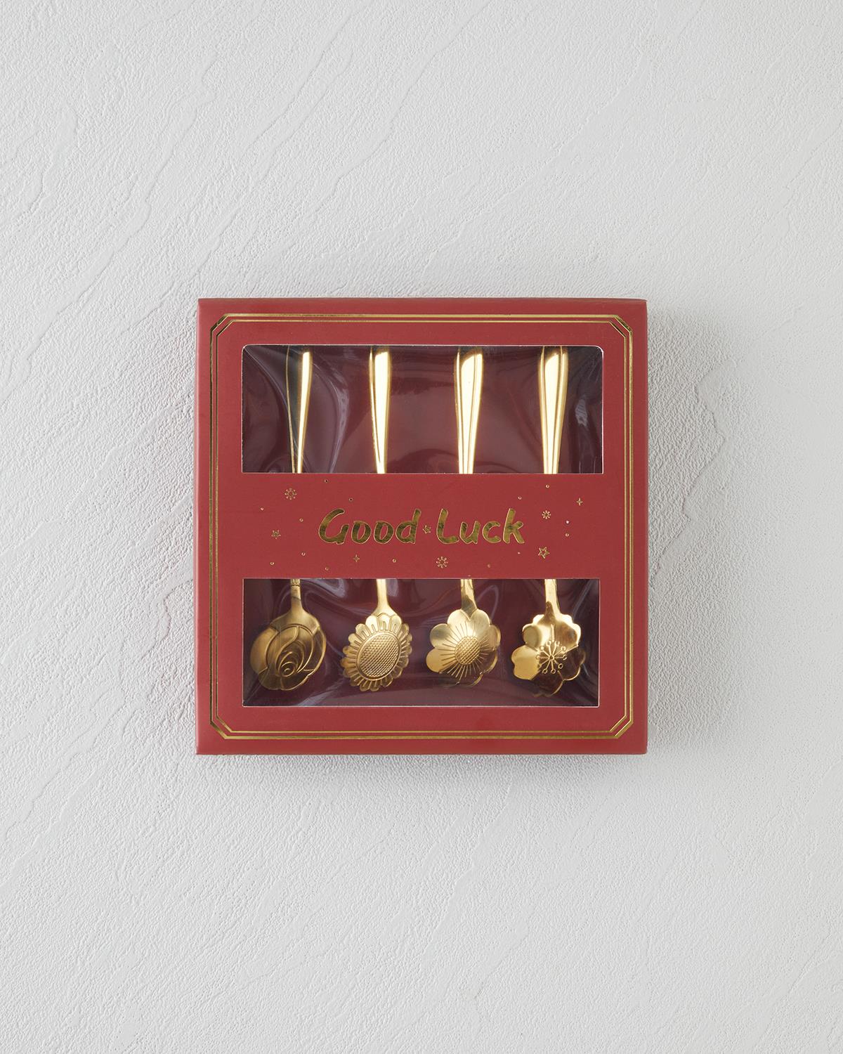 Luxe Flora Paslanmaz Çelik Tatlı Kaşığı 4 Parça Gold