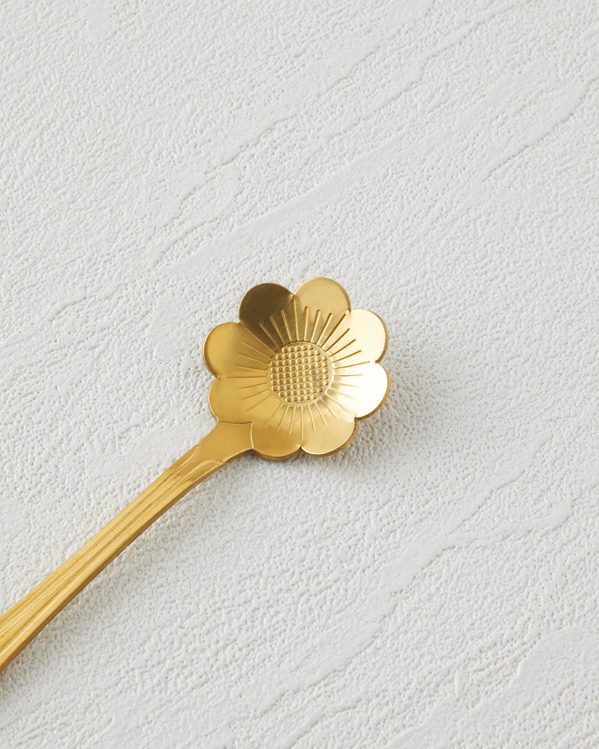 Luxe Flora Paslanmaz Çelik Tatlı Kaşığı 4 Parça Gold