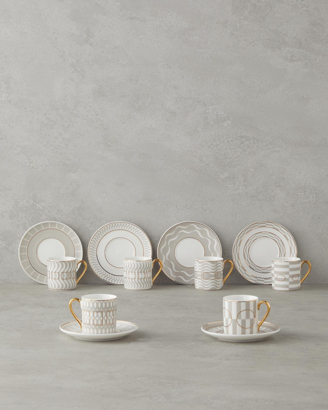 Luxe Line New Bone China 12 Parça 6 Kişilik Kahve Fincan Takımı 80 ml Beyaz-Gold
