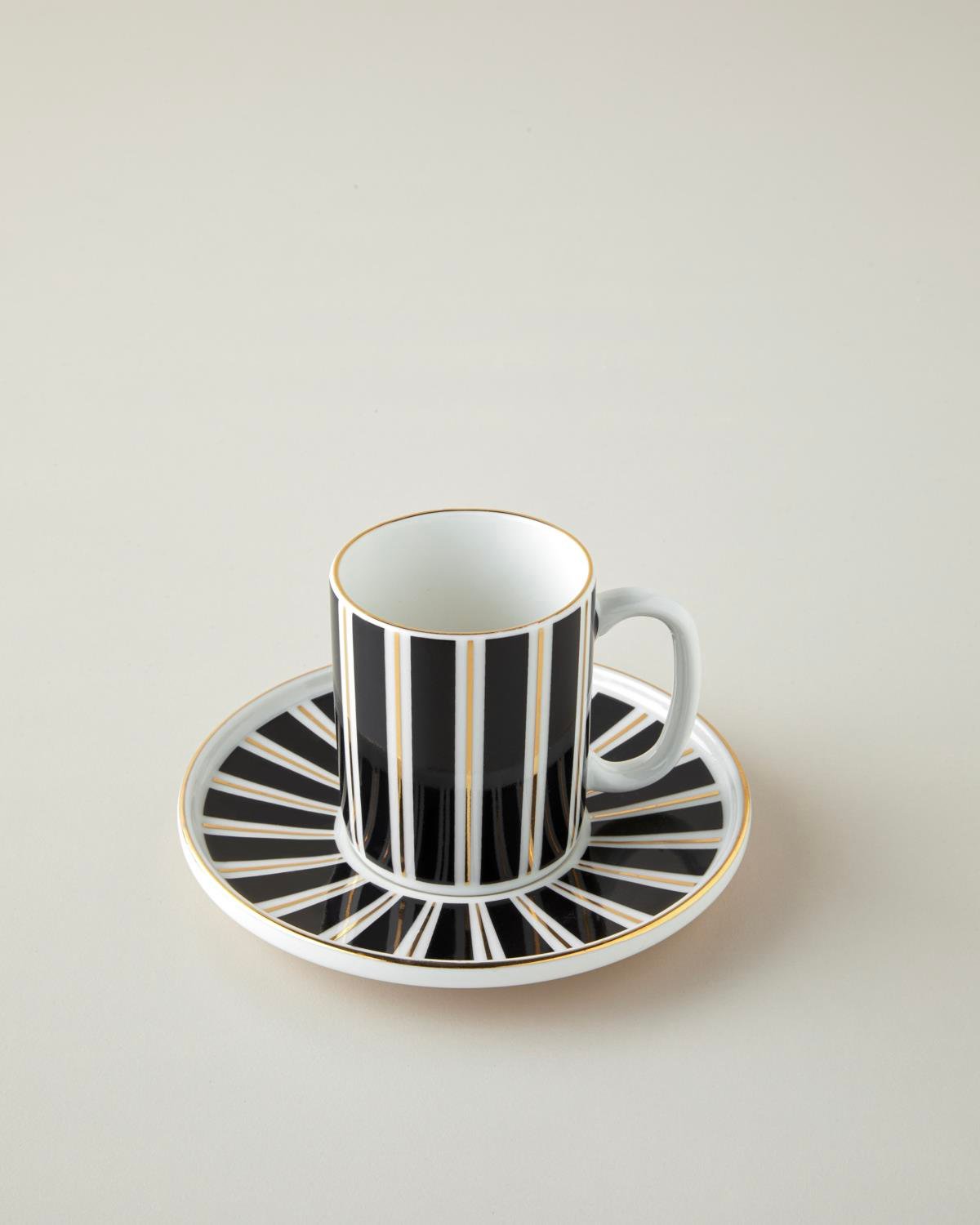 Luxe White Bone Porselen 4 Parça 2 Kişilik Kahve Fincan Takımı 90 ml Siyah-Beyaz-Gold