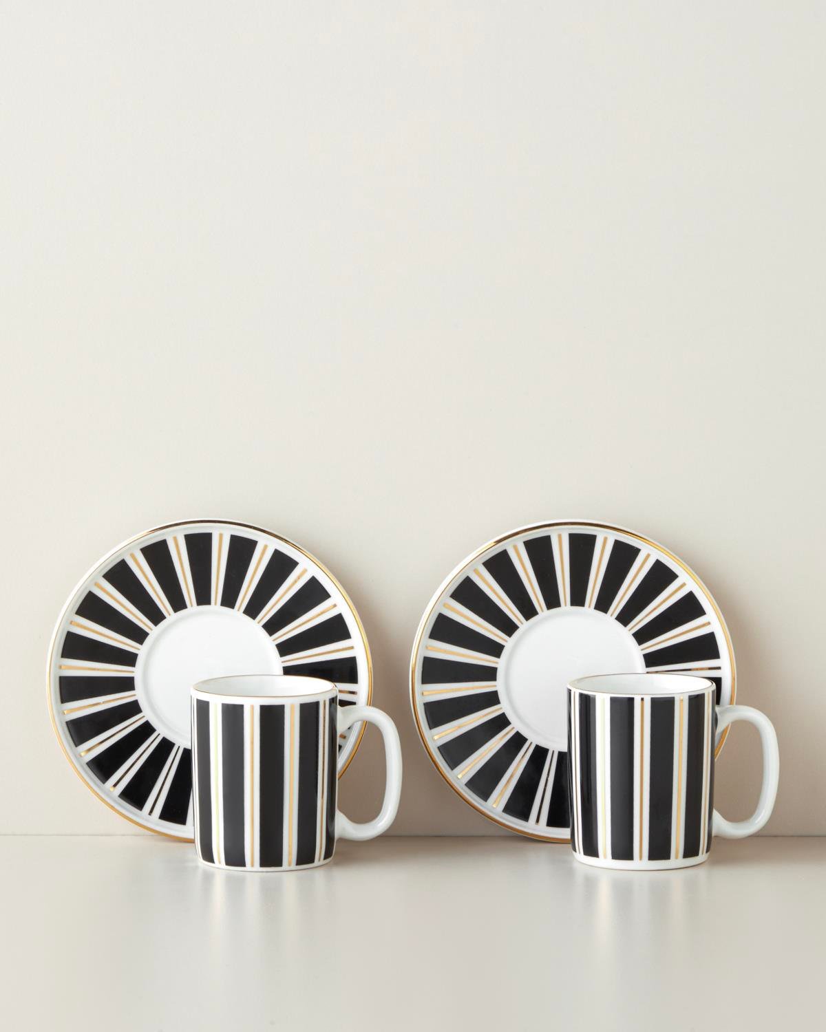 Luxe White Bone Porselen 4 Parça 2 Kişilik Kahve Fincan Takımı 90 ml Siyah-Beyaz-Gold