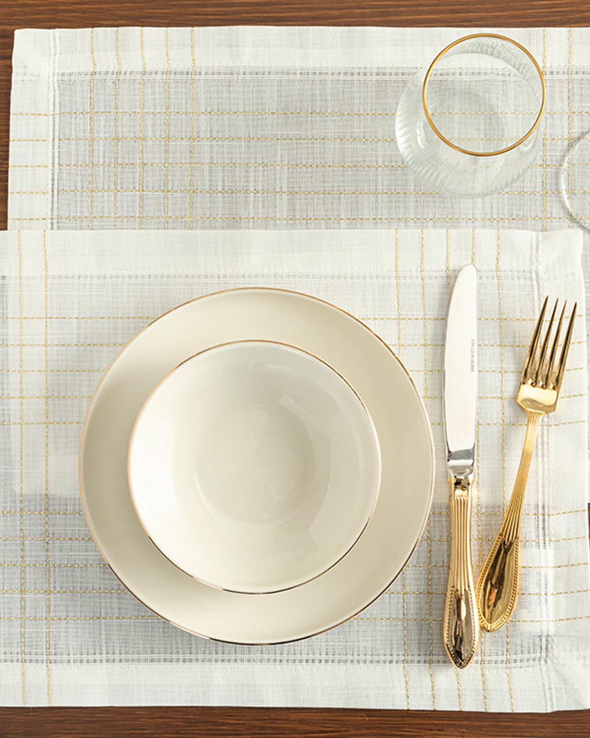 Luxury Polyester 2'li Amerikan Servis 30x45 cm Beyaz – Gold