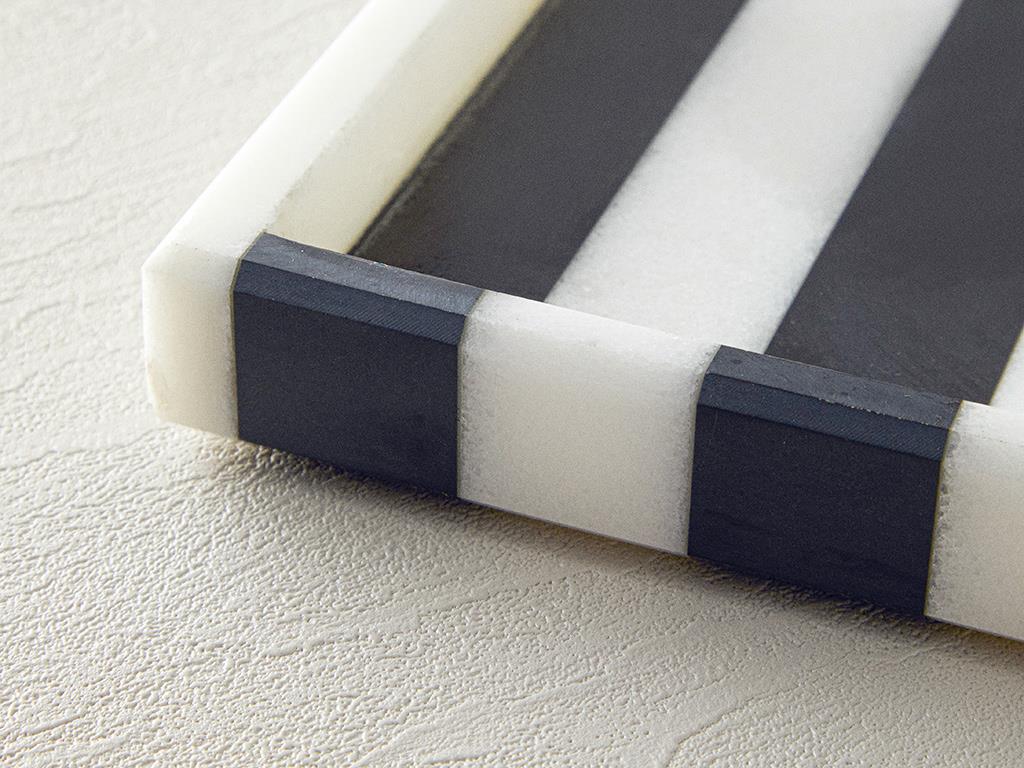 Marble Mermer Dekoratif Tepsi Siyah - Beyaz