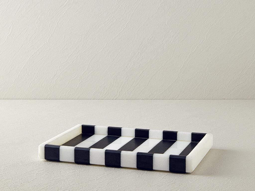 Marble Mermer Dekoratif Tepsi Siyah - Beyaz