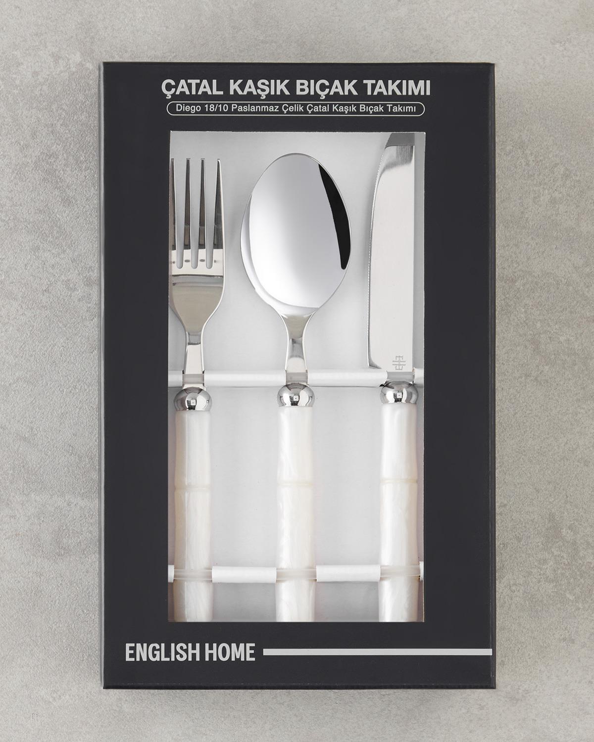 Maria 18/10 Paslanmaz Çelik Çatal Kaşık Bıçak Tk. 18 Parça 6 Kişilik Krem