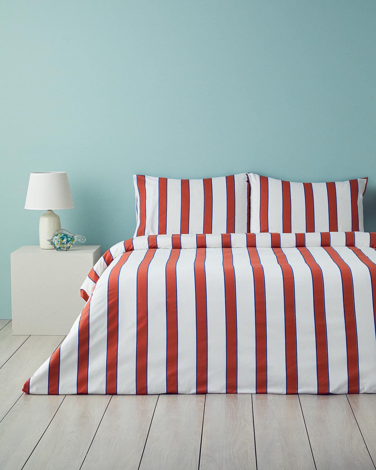 Marine Stripe Tek Kişilik Nevresim Seti Lacivert-Turuncu