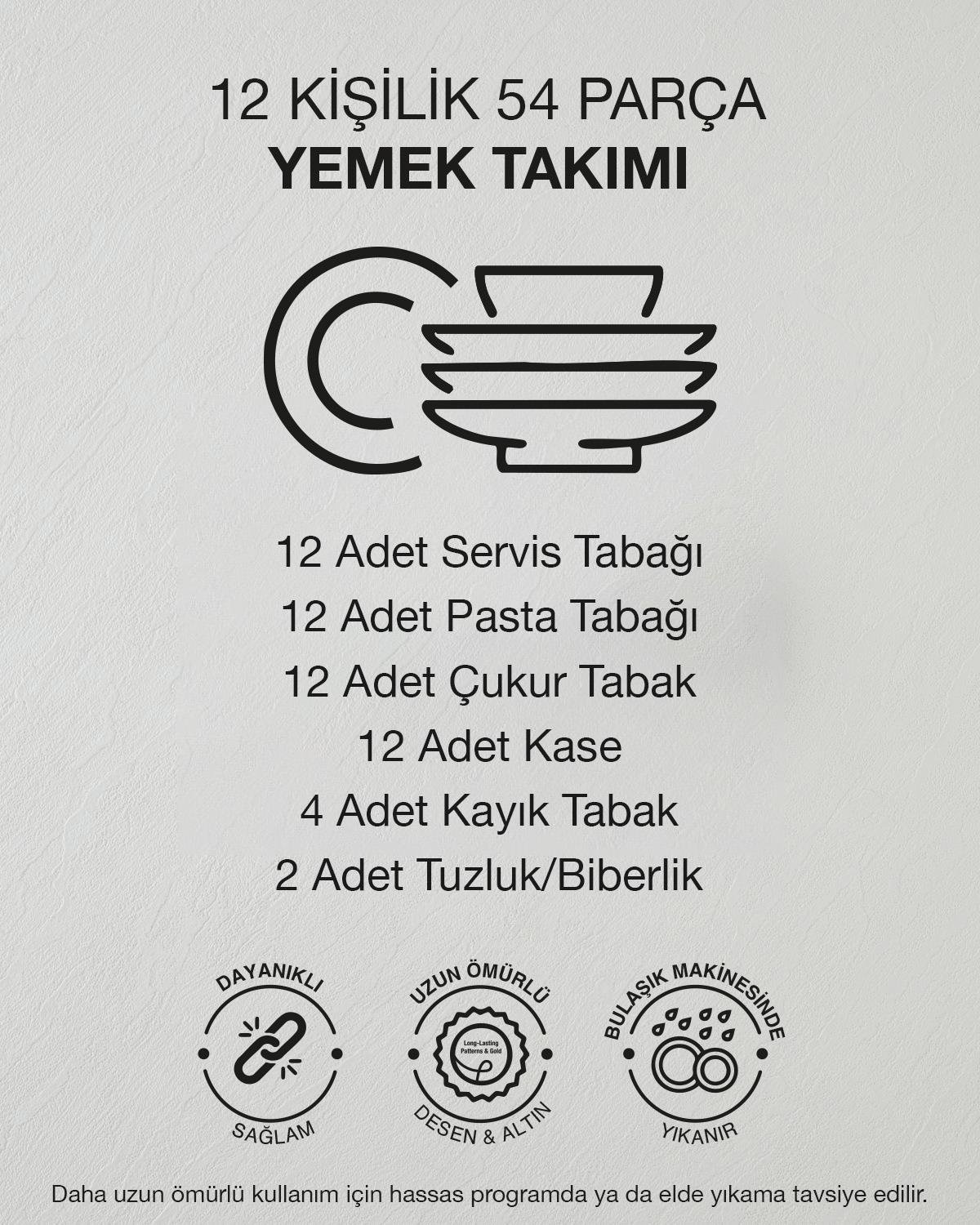 Marvelous Bone Porselen Yemek Takımı 54 Parça 12 Kişilik Lacivert