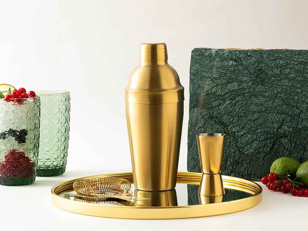 Matte Cocktail Çelik Parça Set Kokteyl Shaker Gold