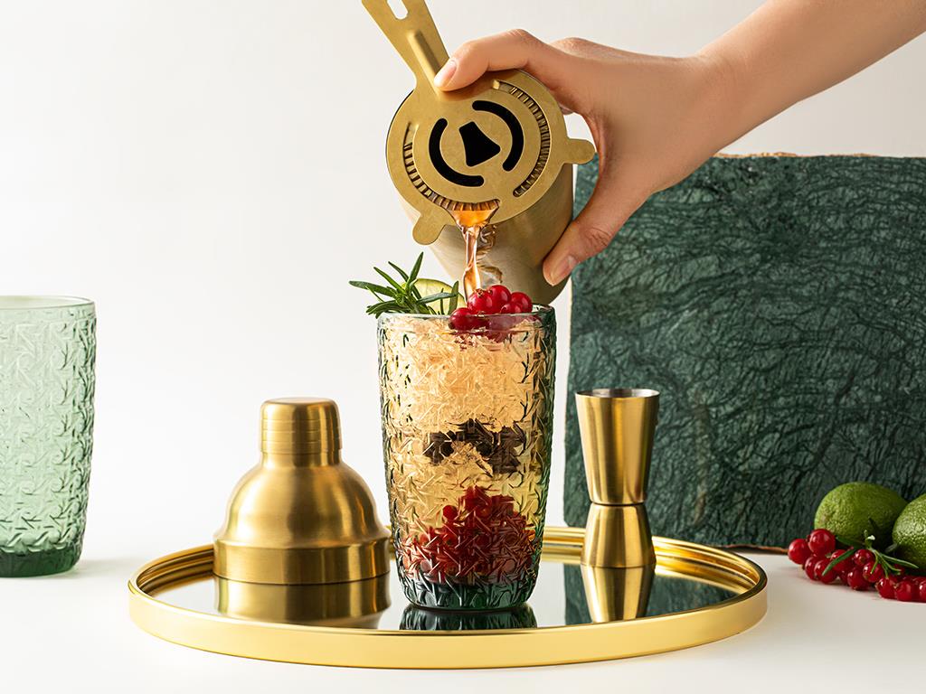 Matte Cocktail Çelik Parça Set Kokteyl Shaker Gold