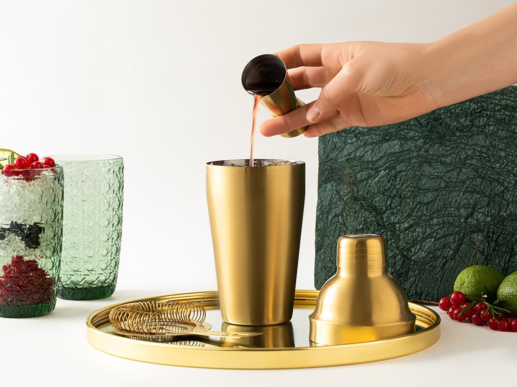 Matte Cocktail Çelik Parça Set Kokteyl Shaker Gold