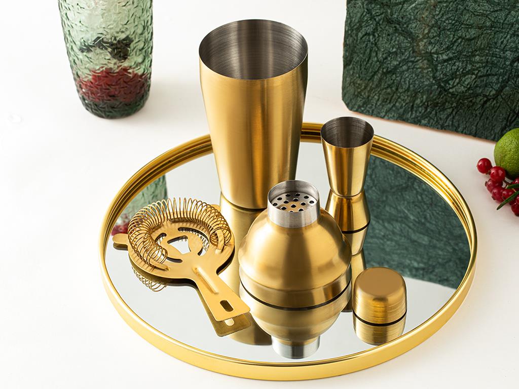 Matte Cocktail Çelik Parça Set Kokteyl Shaker Gold