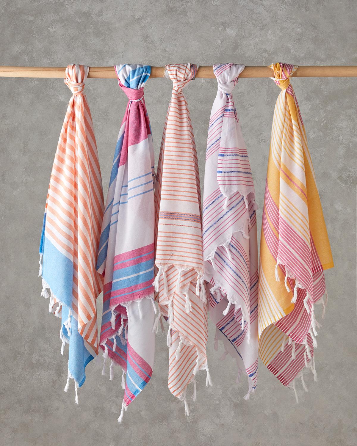 Mayra Rejenere Çizgili Peştamal 90x150 cm Fuşya-Mavi