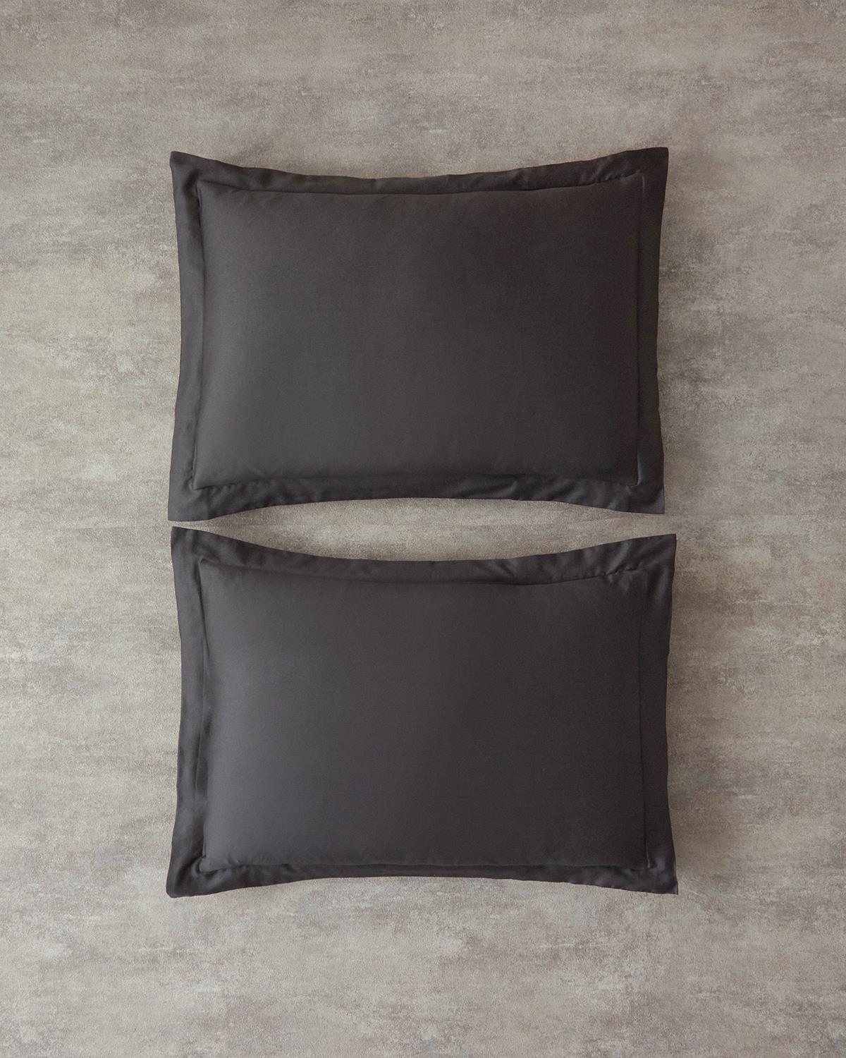 Mercy Pamuk Saten 2'li Volanlı Yastık Kılıfı 50X70 + 5 CM Koyu Gri