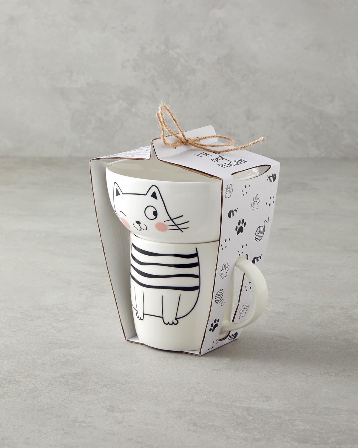 Mingle Catty New Bone China Kaseli Kupa 360 ml-13 cm Siyah - Beyaz