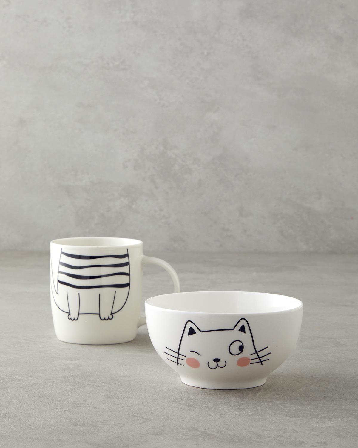 Mingle Catty New Bone China Kaseli Kupa 360 ml-13 cm Siyah - Beyaz