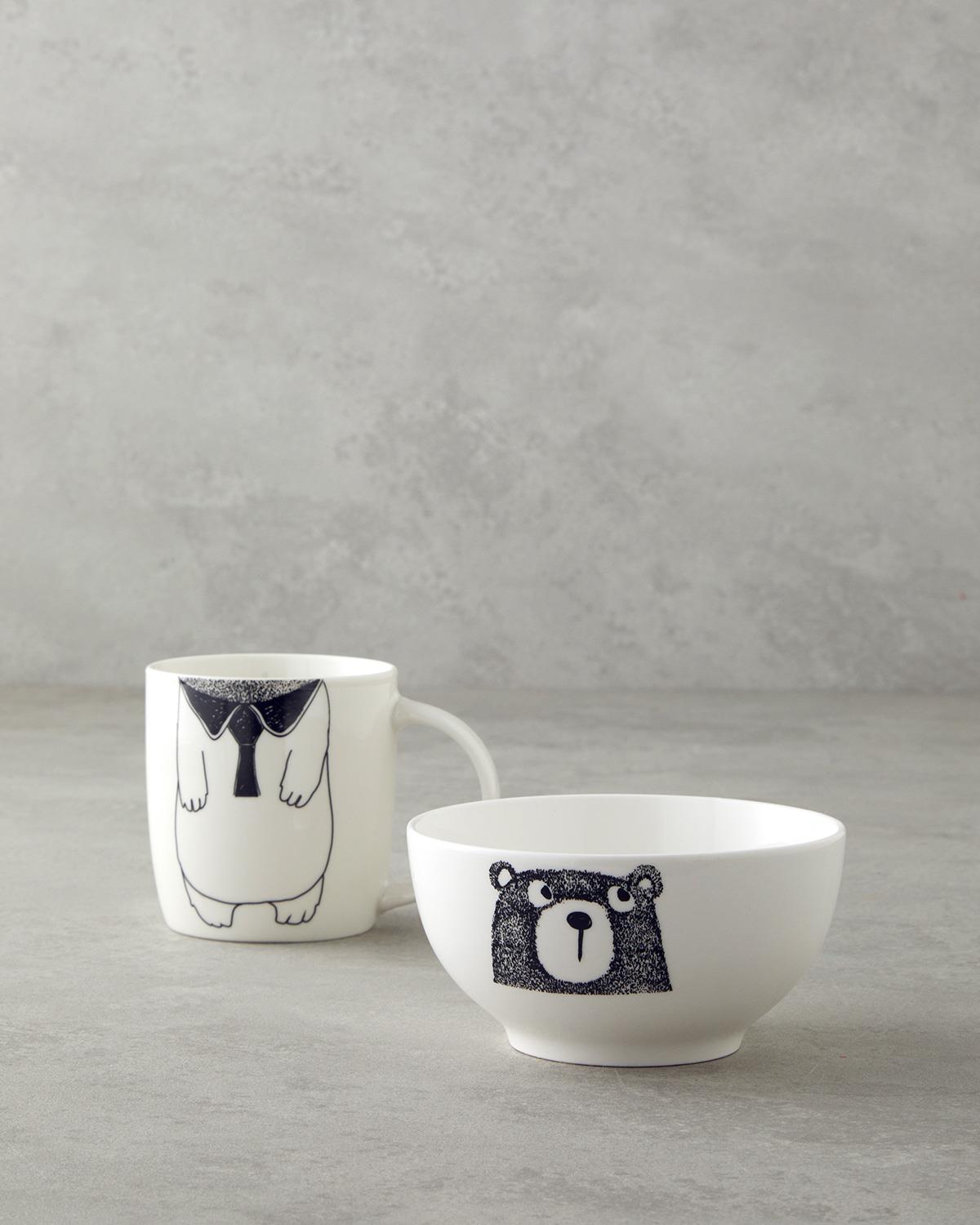 Mingle Teddy New Bone China Kaseli Kupa 360 ml-13 cm Siyah - Beyaz