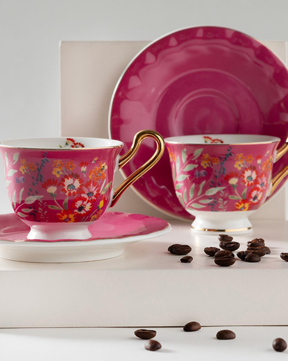 Miranda New Bone China Kahve Fincan Takımı 4 Parça 2 Kişilik Pembe