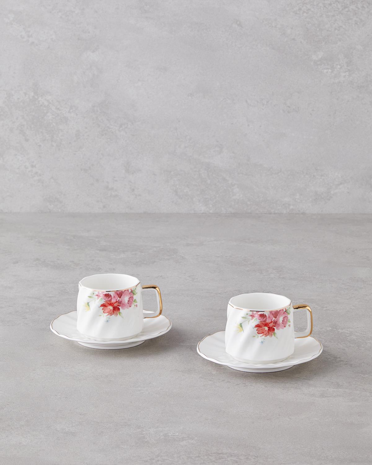 Misty Blossom New Bone China 4 Parça 2 Kişilik Kahve Fincan Takımı 90 ml Renkli