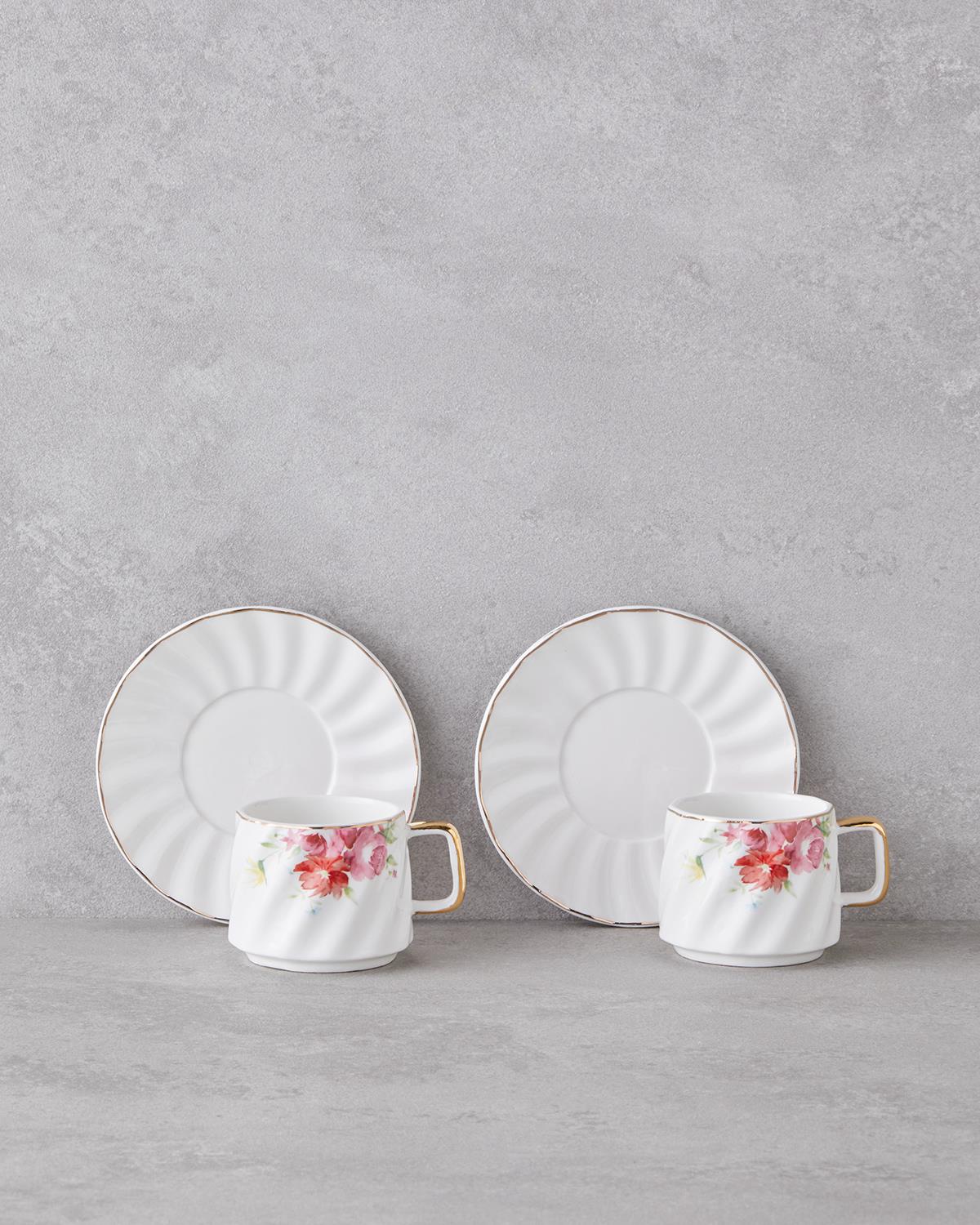 Misty Blossom New Bone China 4 Parça 2 Kişilik Kahve Fincan Takımı 90 ml Renkli