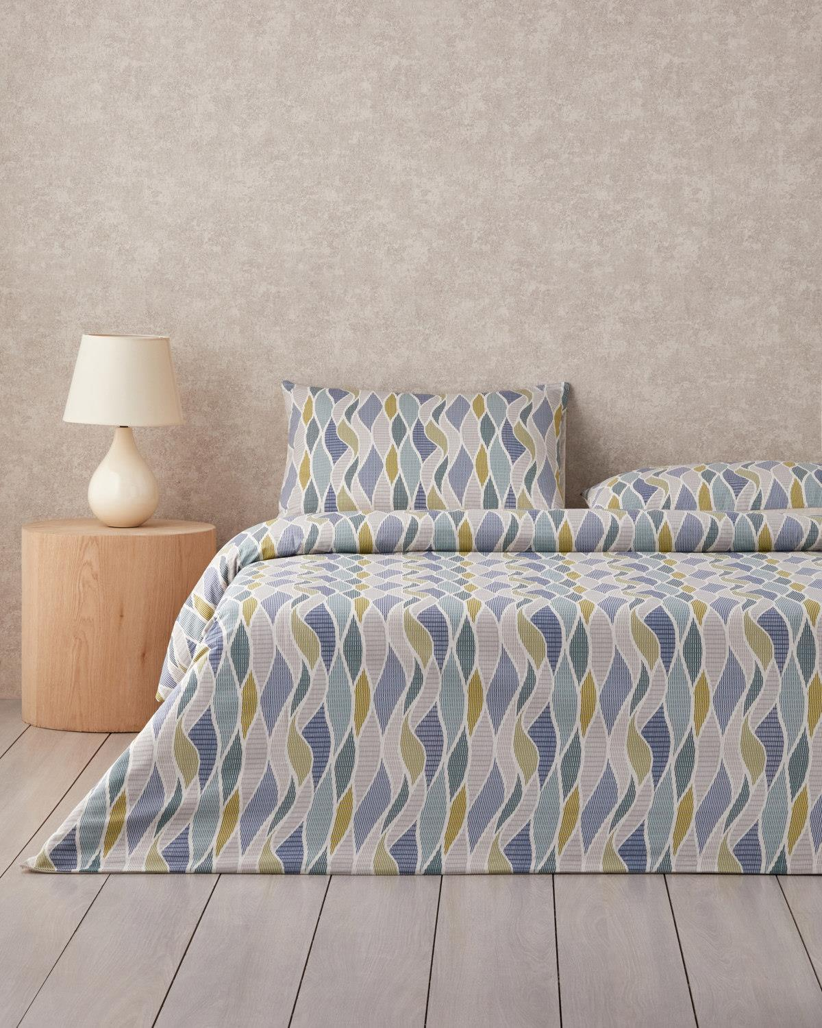 Modern Braid Kolay Ütülenir Tek Kişilik Nevresim Takımı 160x220 cm Yeşil-Mavi