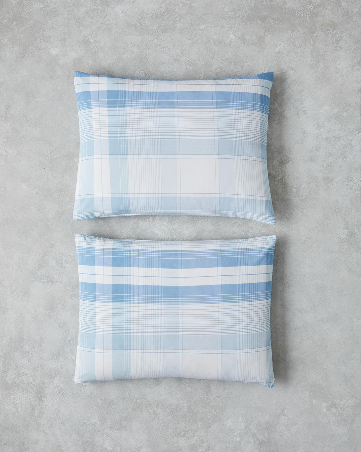 Modern Check Pamuklu 2'li Yastık Kılıfı 50x70 cm Mavi