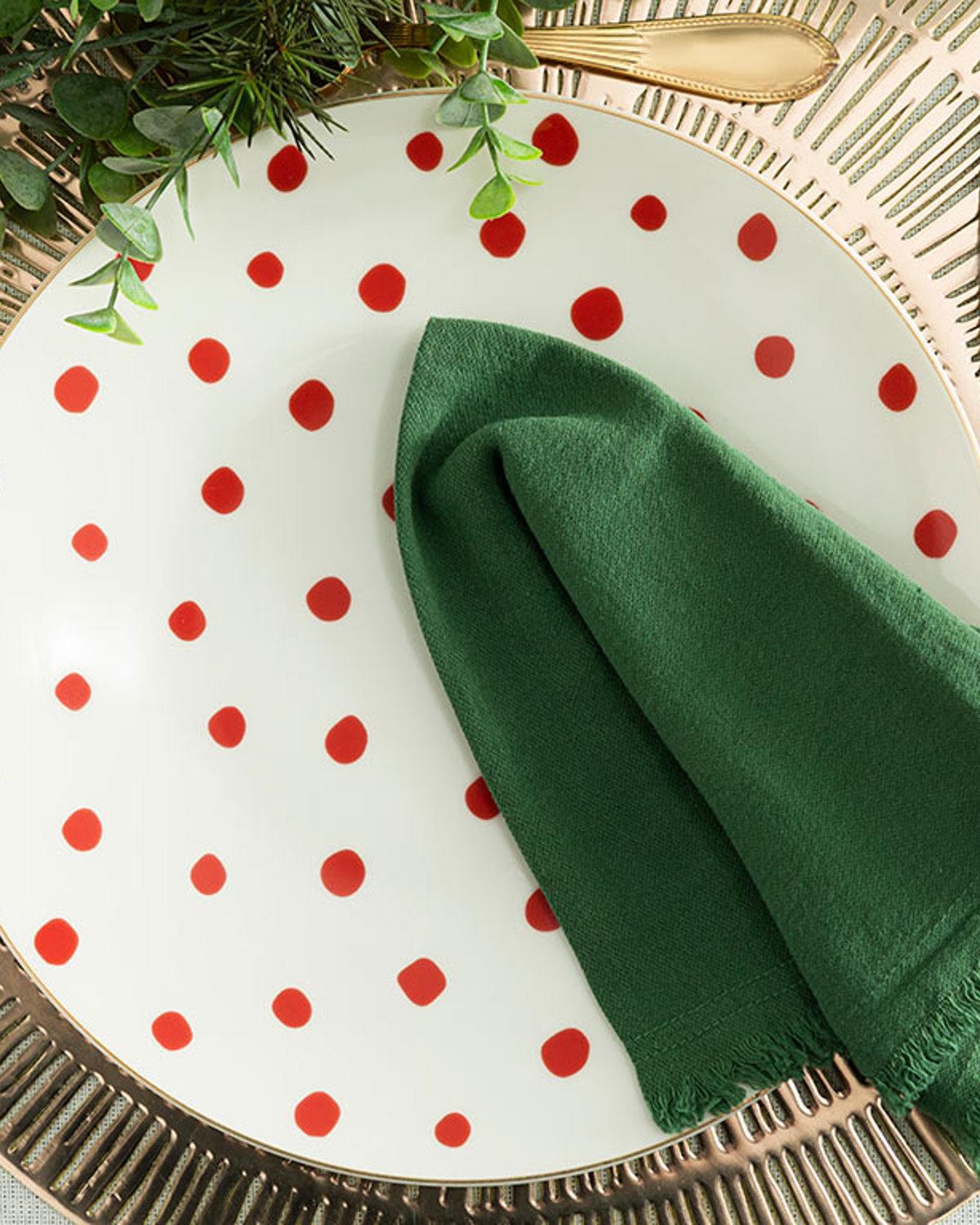 Modern Dots Bone Porselen Servis Tabağı 25 cm Kırmızı