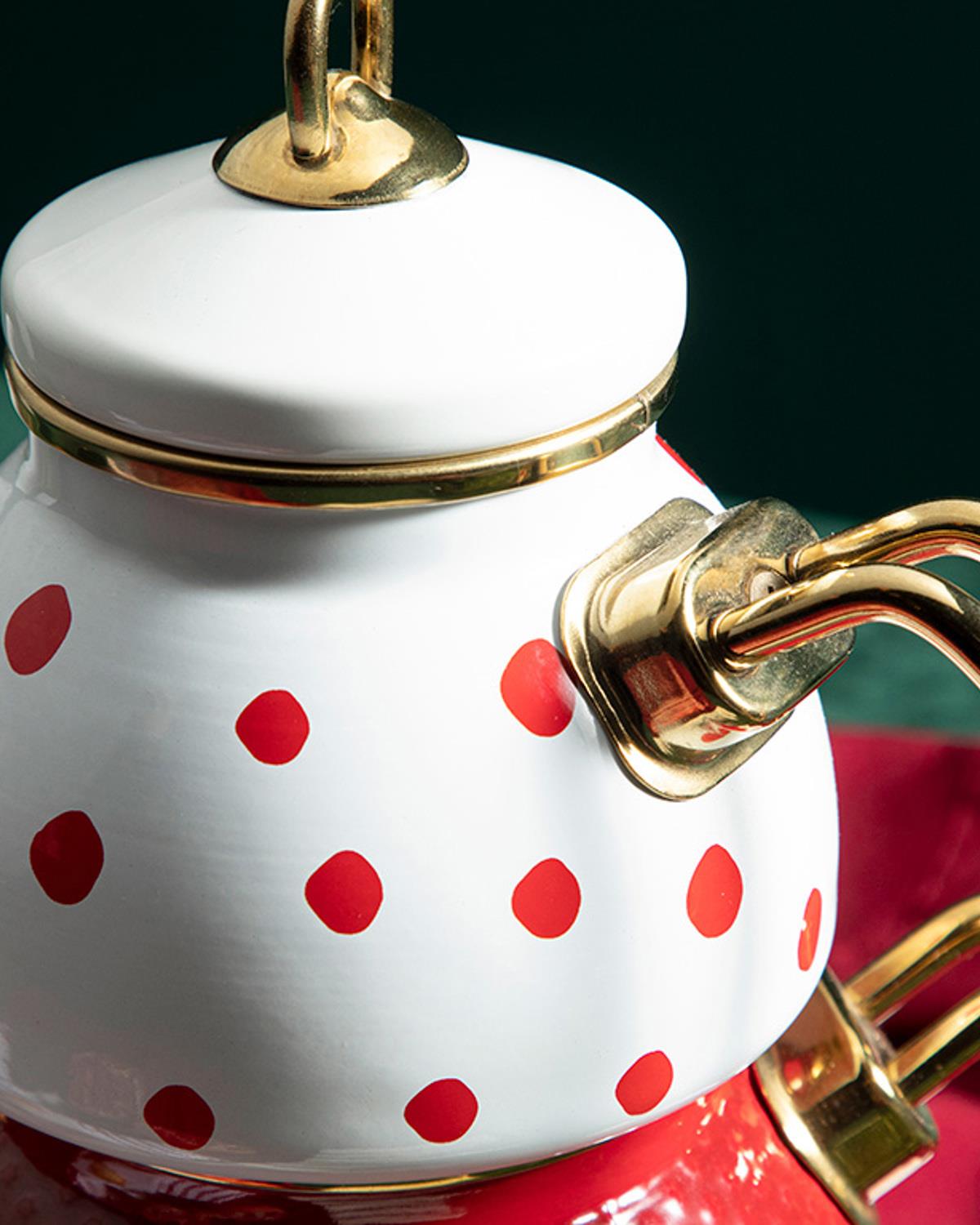 Modern Dots Emaye Çaydanlık Kırmızı