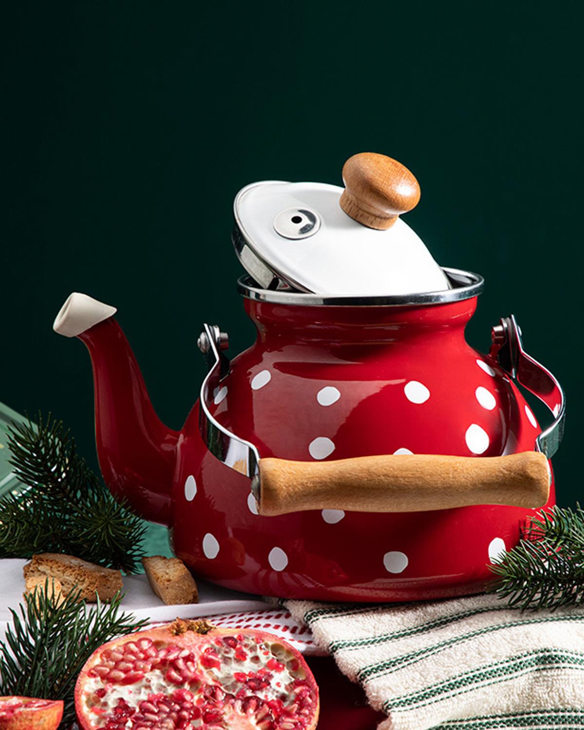 Modern Dots Emaye Demlik 2,4 lt Kırmızı