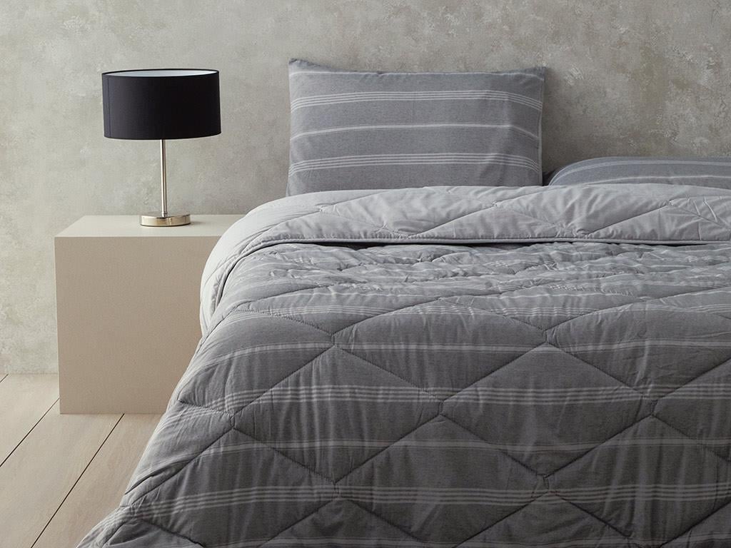 Modern Stripe Polycotton Çift Kişilik Uyku Seti Antrasit