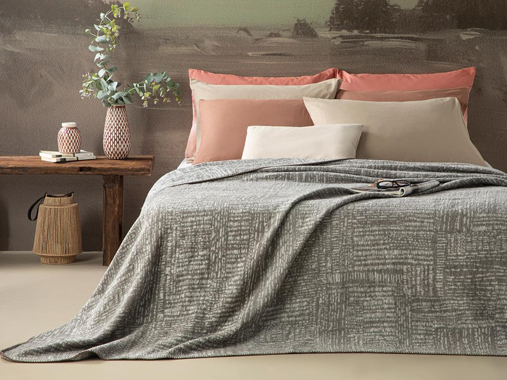 Modern Textured Pamuklu Tek Kişilik Battaniye Gri