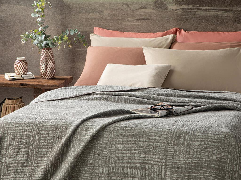 Modern Textured Pamuklu Tek Kişilik Battaniye Gri