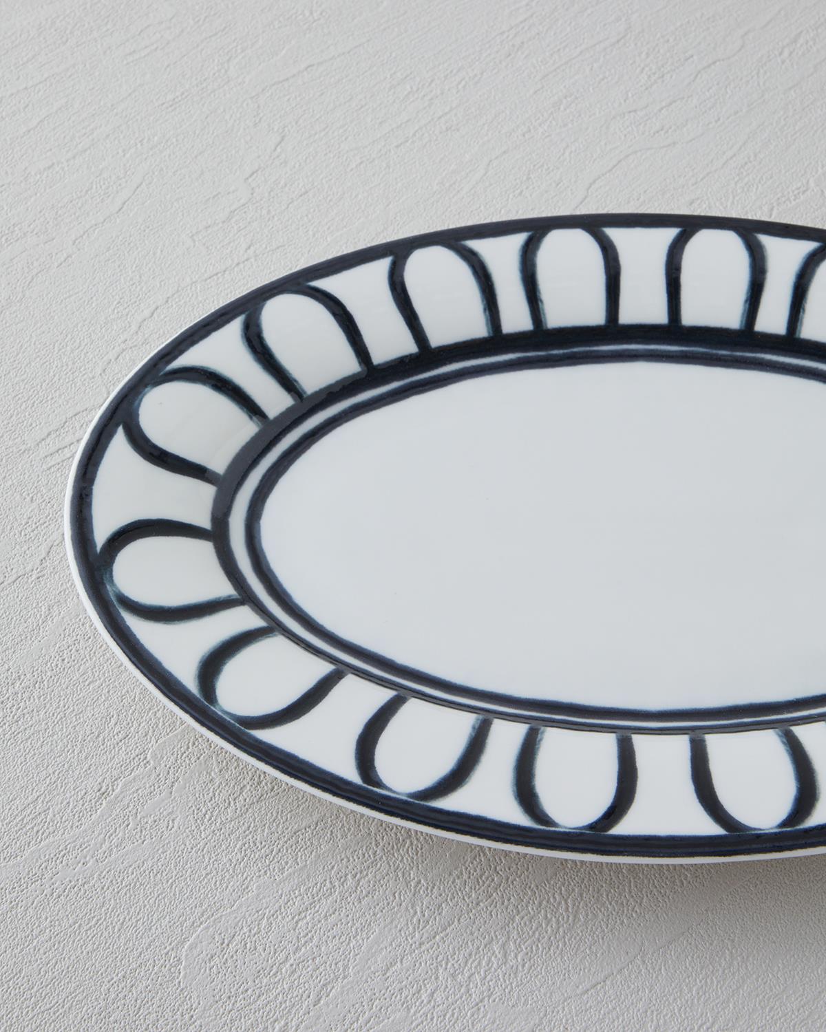 Monarch Porselen Kayık Tabak 30 cm Siyah - Beyaz