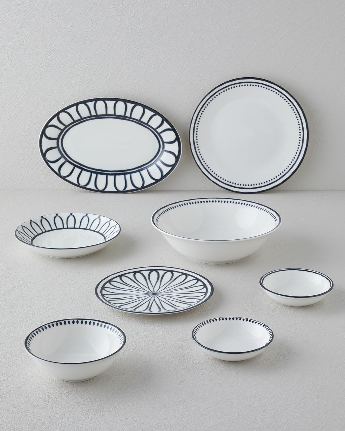 Monarch Porselen Servis Tabağı 25 cm Siyah - Beyaz