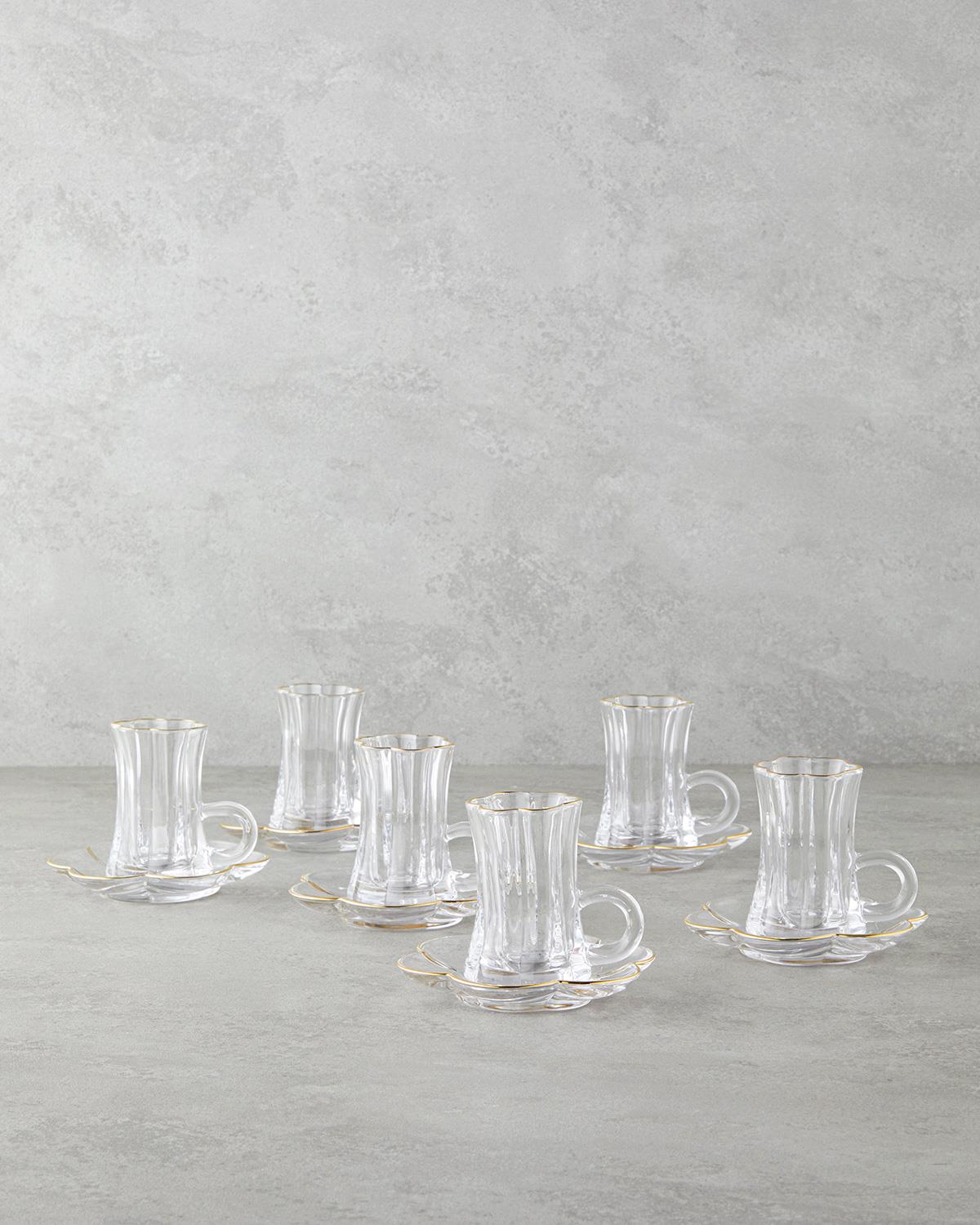 Monica Cam 12 Parça 6 Kişilik Çay Seti 80 ml Gold