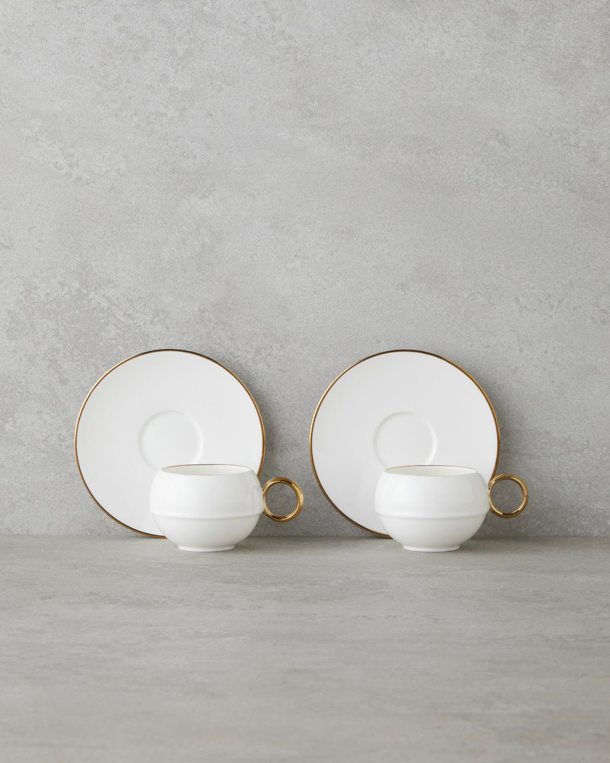 Moonlit Porselen 12 Parça 6 Kişilik Kahve Fincan Takımı 90 ml Beyaz-Gold