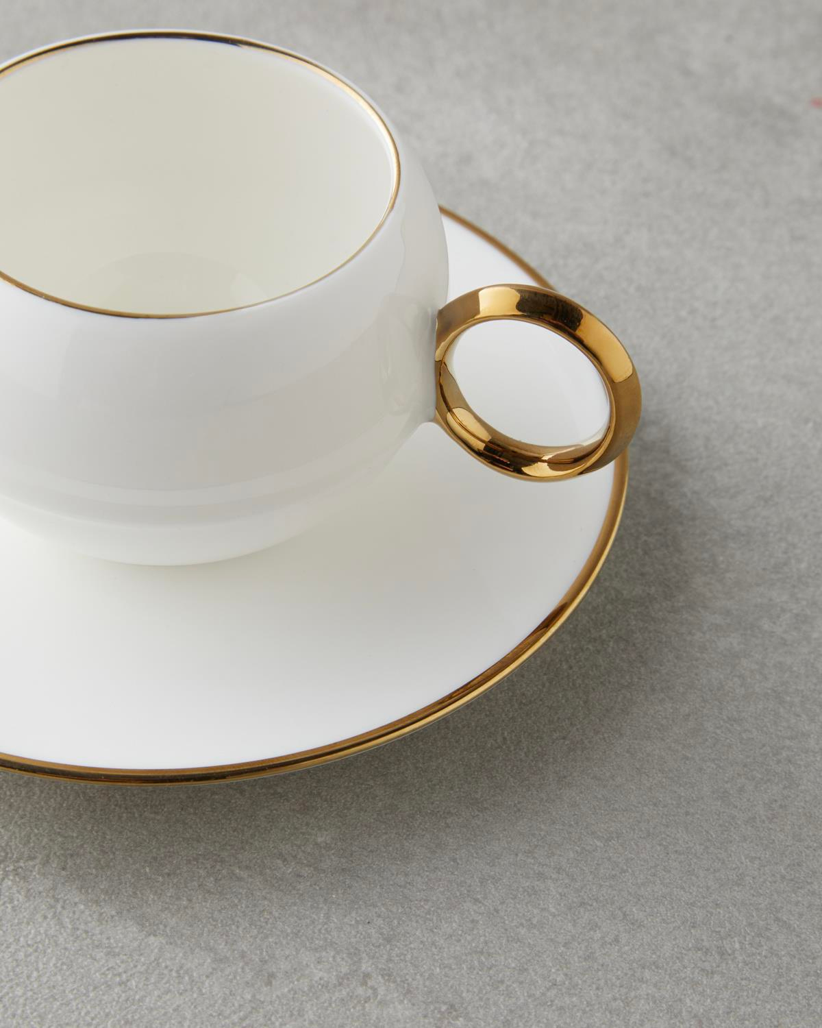 Moonlit Porselen 12 Parça 6 Kişilik Kahve Fincan Takımı 90 ml Beyaz-Gold