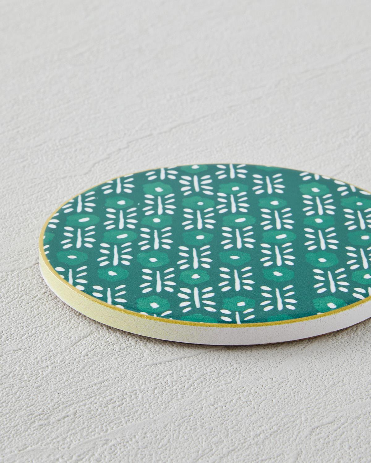 Mossia Seramik Bardak Altlığı 10.8x0.8 cm Beyaz - Yeşil