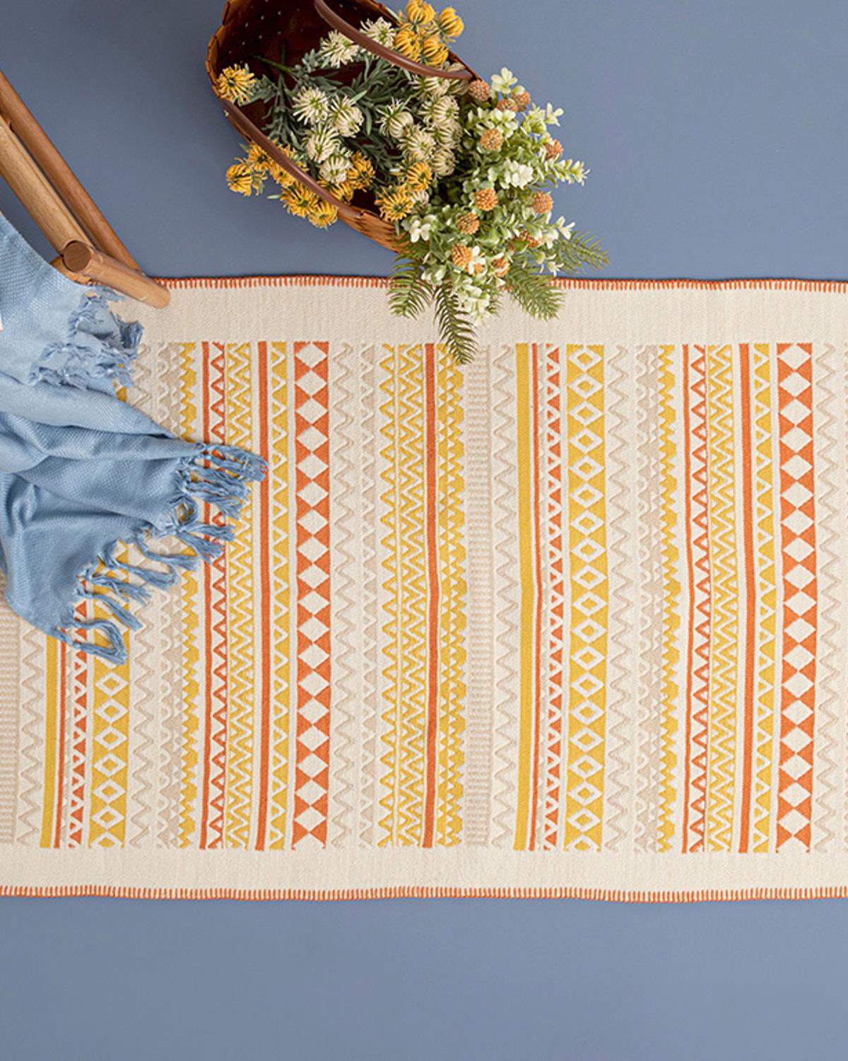 Multi Colors Dokuma Kilim 80x150 cm Turuncu