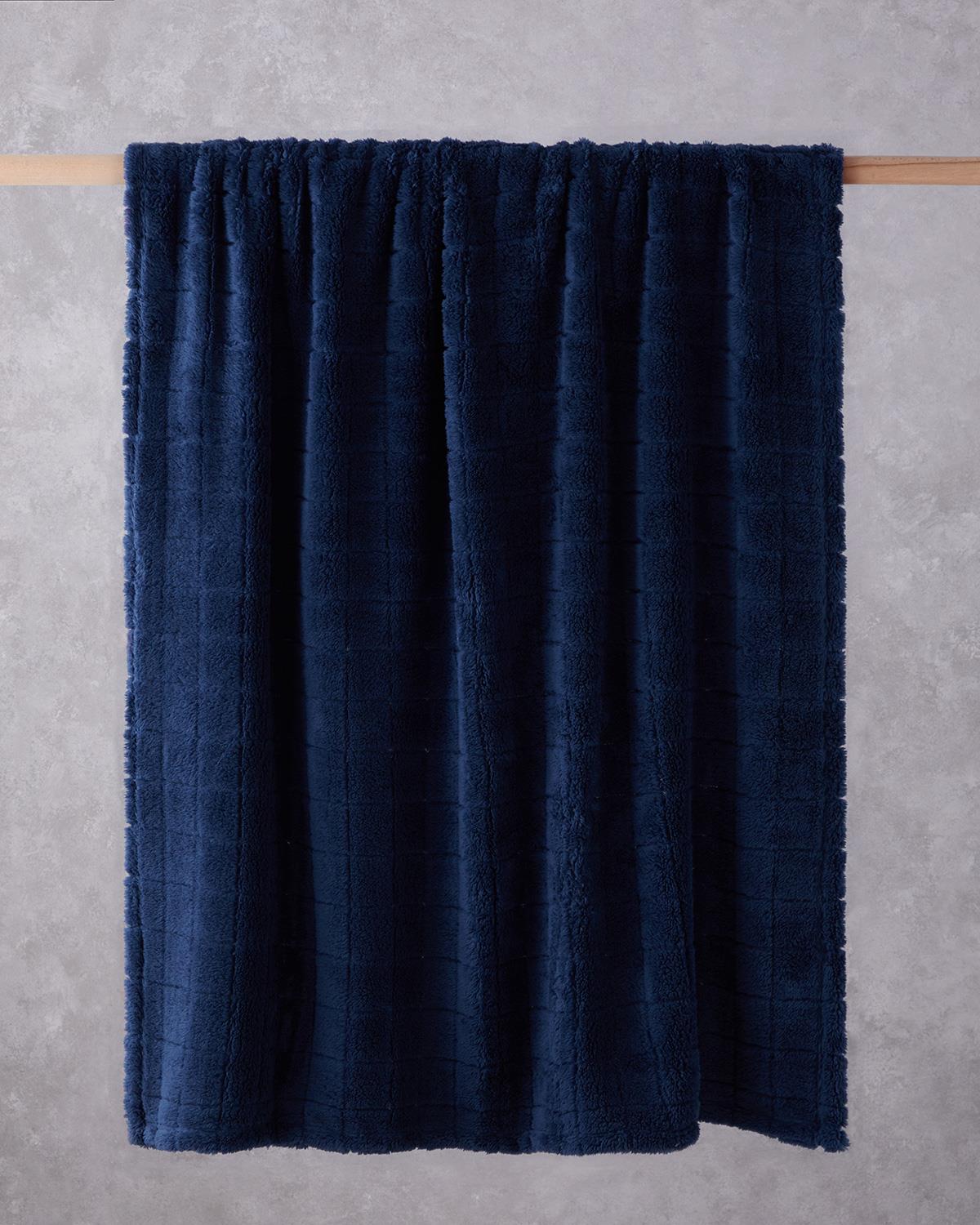 Natural Checkers Jakarlı Wellsoft Tv Battaniye 120x160 cm Gece Mavisi