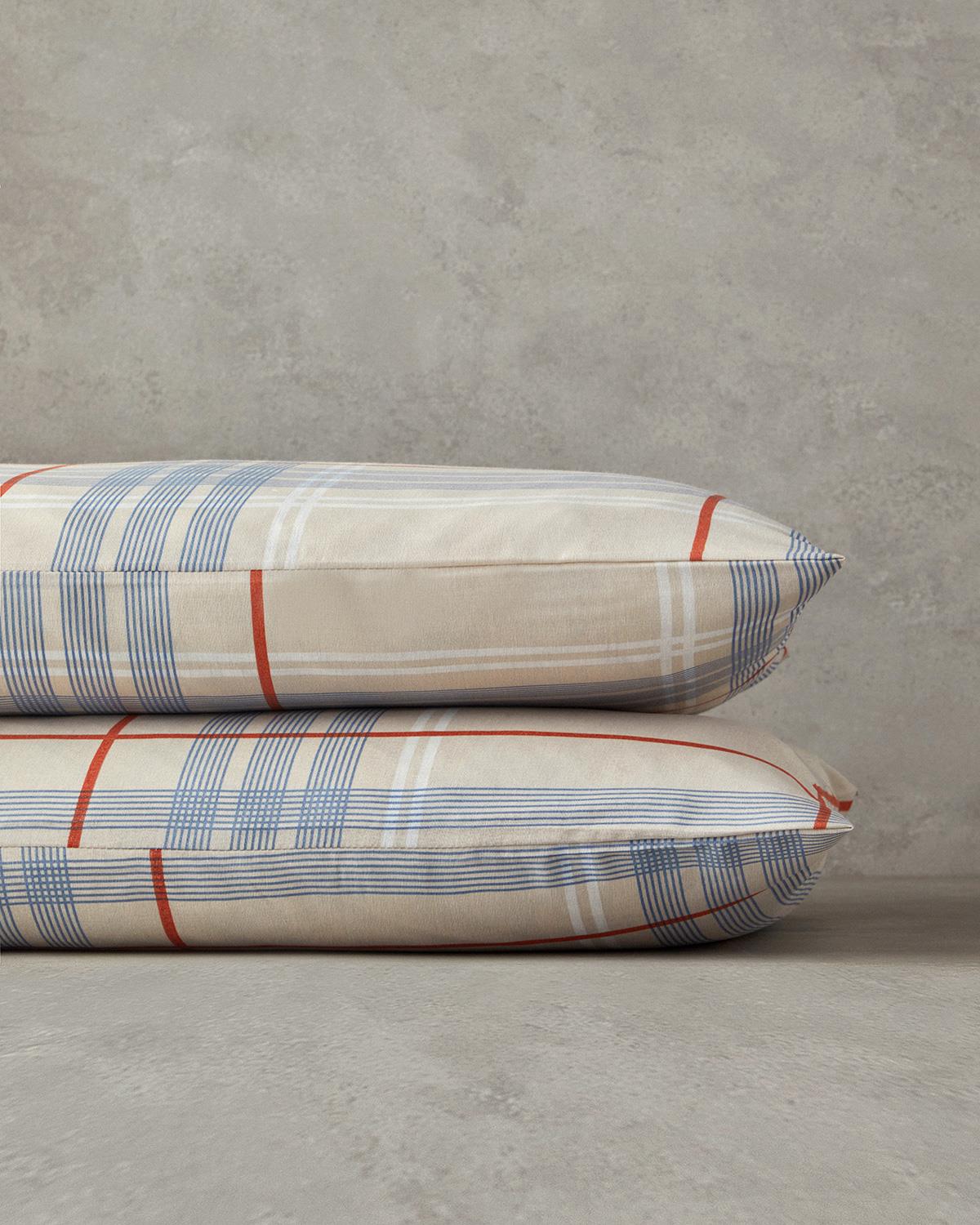 Natural Plaid 2'Li Yastık Kılıfı Bej