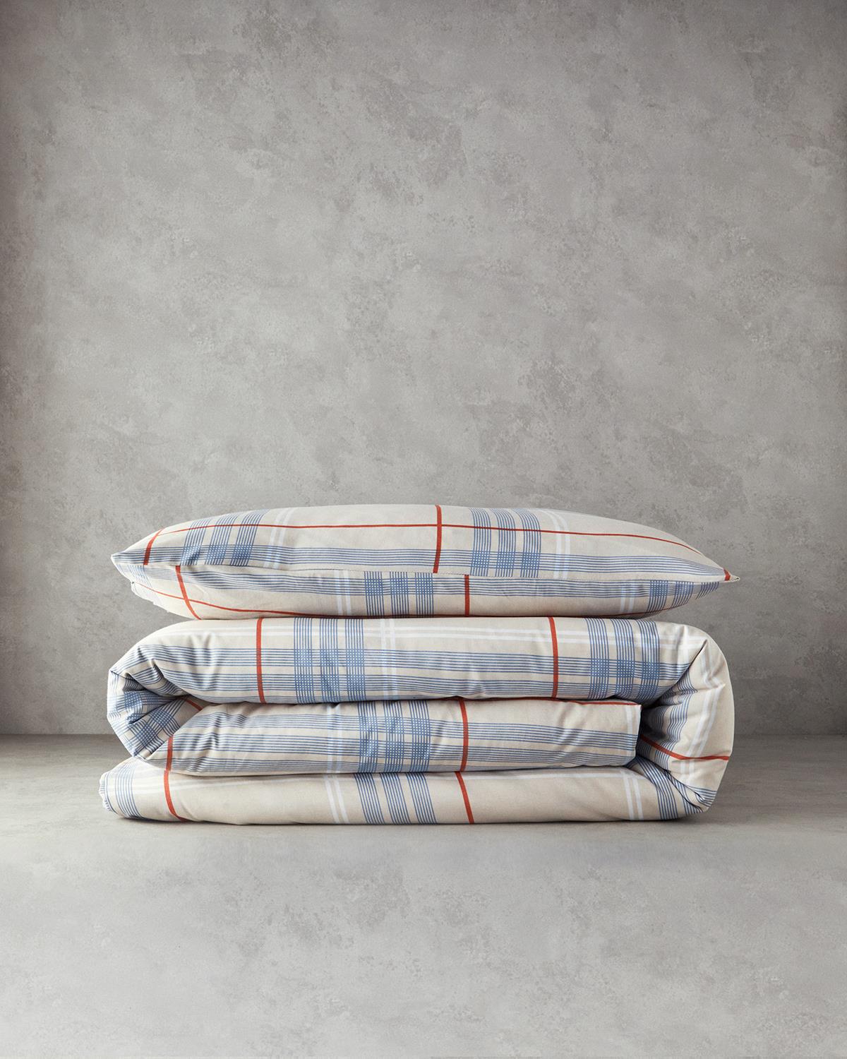 Natural Plaid Tek Kişilik Nevresim Seti Bej