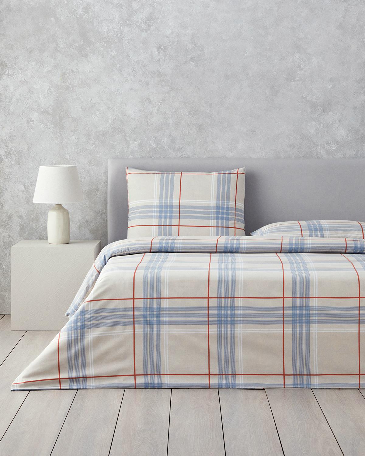 Natural Plaid Tek Kişilik Nevresim Seti Bej