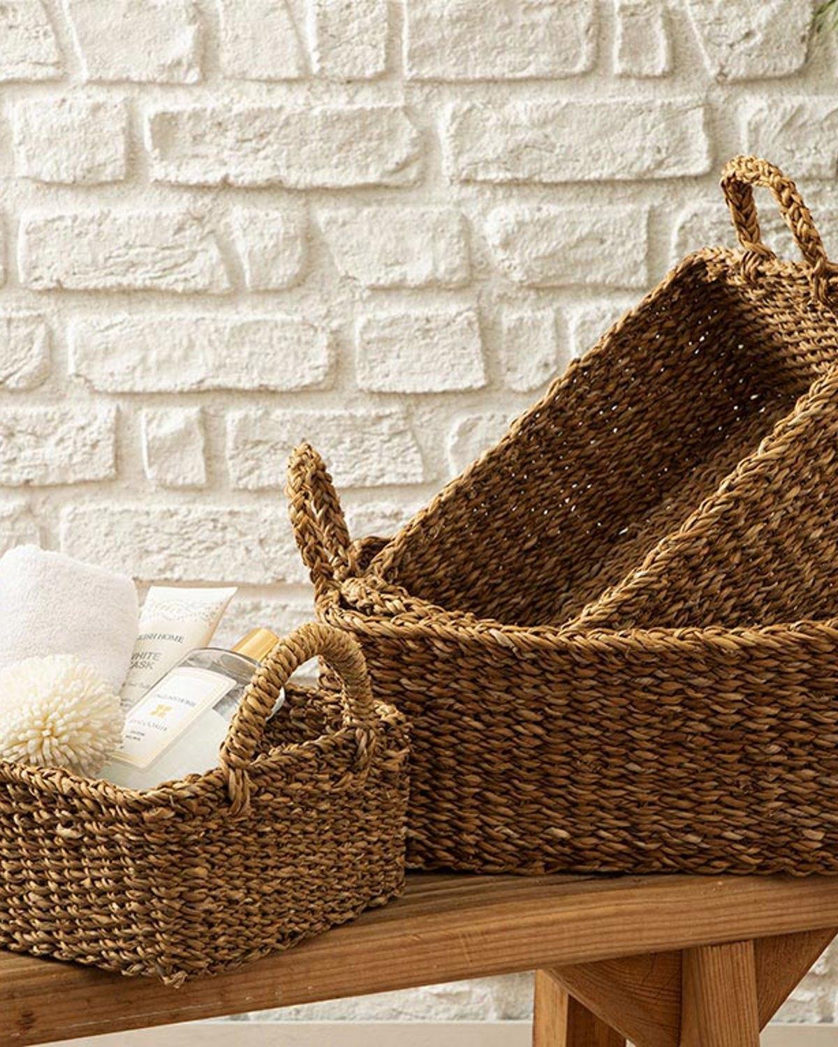 Natural World Hasır Sepet 32x23x13cm Kahve