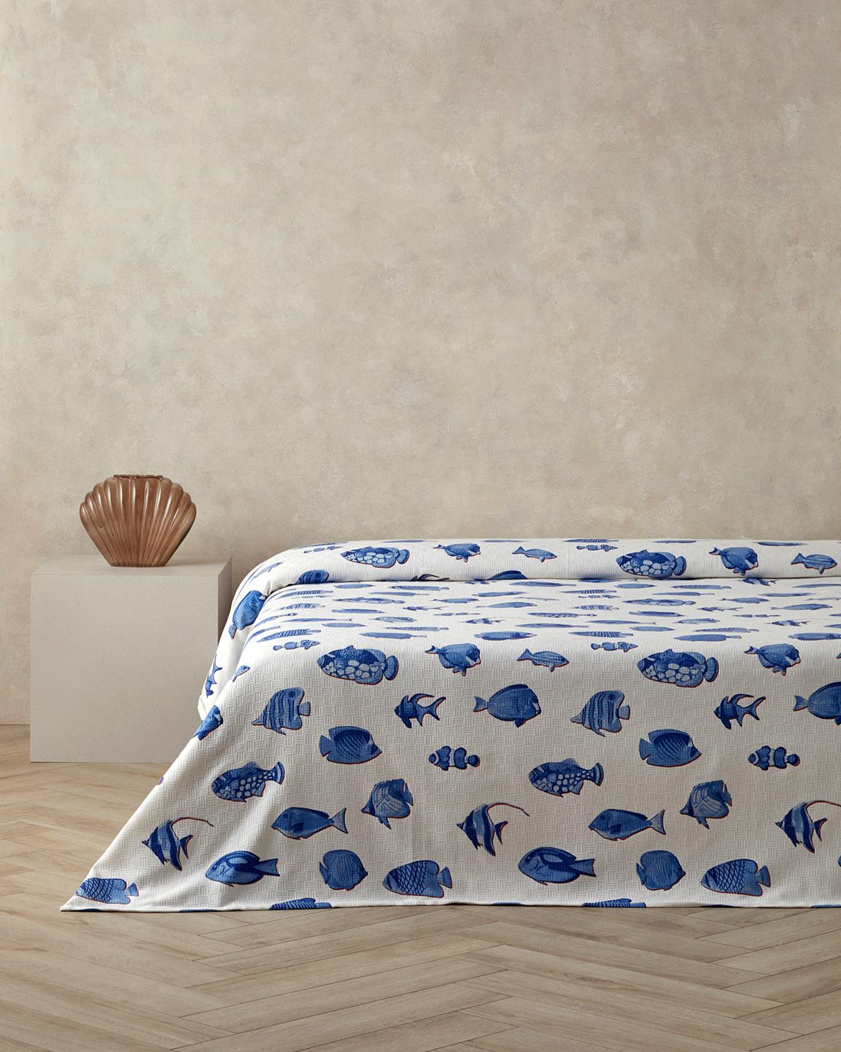 Nautical Depths Çift Kişilik Pike 200x220 cm Mavi