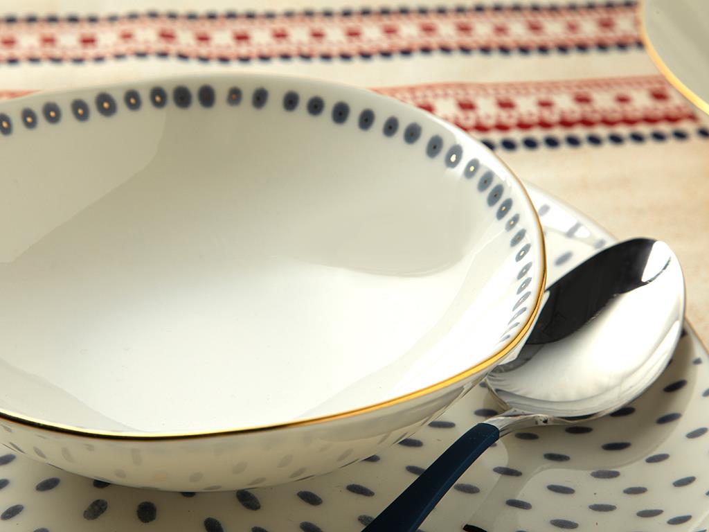 Navy Dots Porselen Kase Mavi-Beyaz