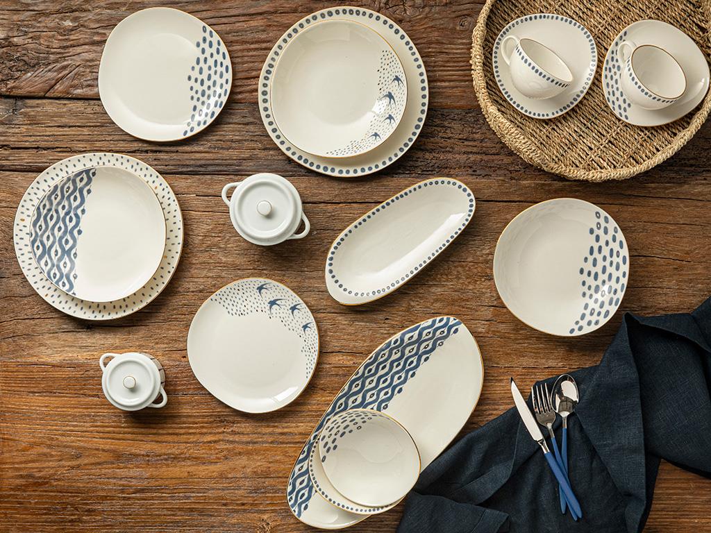 Navy Dots Porselen Kase Mavi-Beyaz
