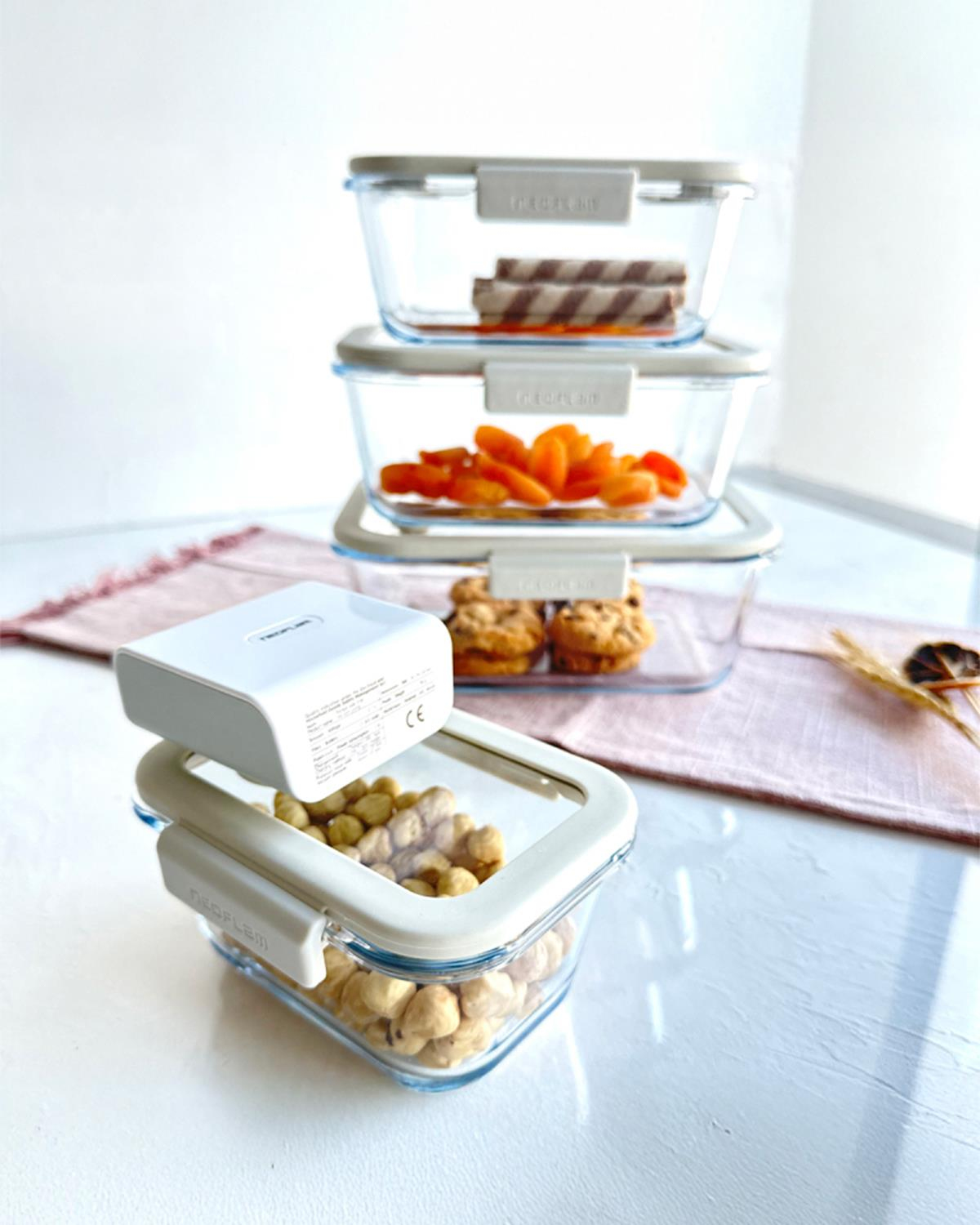 Neoflam Fika Glace Cam 5 Parça Vakumlu Saklama Kabı Seti Bej