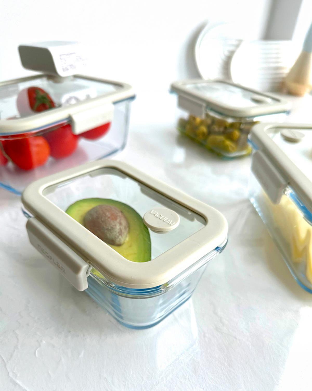 Neoflam Fika Glace Cam 5 Parça Vakumlu Saklama Kabı Seti Bej